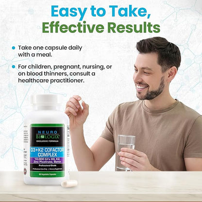 D3+K2 Cofactor Complex - Helps Maximize Vitamin D Benefits for Bone, Heart & Immune Support - Formulated with Vitamin D3, K2 (vitaMK7®), Zinc & Boron to Promote Efficient Calcium Utilization – 60 Caps