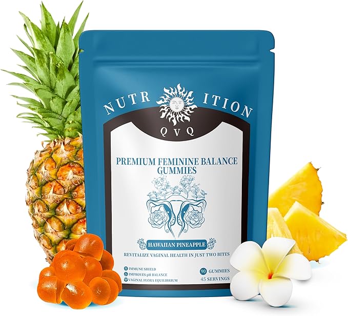 Vital Organic Natural Sourcing Premium Feminine PH Balance Gummies for Women's Health, Immune Support, Hawaiian Pineapple Flavor Gluten-Free, Vegan -60 Count Prebiotics (90)
