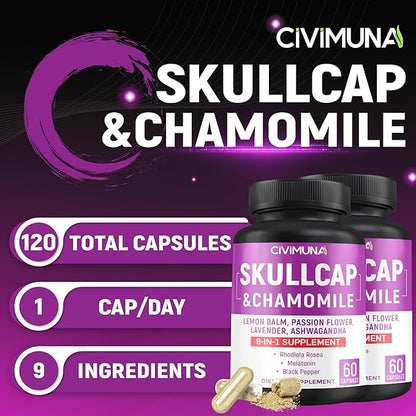 Skullcap Capsules with Skullcap, Chamomile, Lemon Balm and More - 120 Capsules for 4 Months Supply (Pack of 2)