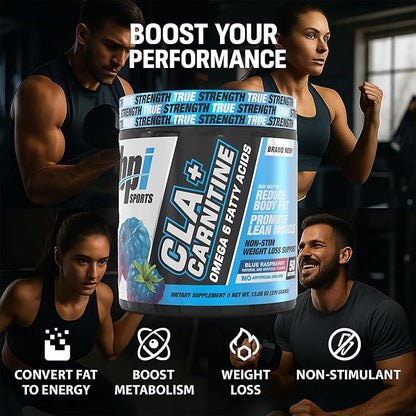 BPI Sports CLA + Carnitine – Conjugated Linoleic Acid – Weight Loss Formula – Metabolism, Performance, Lean Muscle – Caffeine Free – for Men & Women – Blue Raspberry – 50 Servings – 12.34 oz.