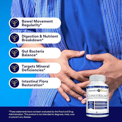 Research Verified ConstiRelief - The best Supplement for Constipation Relief on the market - with L. Acidophilus for long term health and prevention. 100% back guarantee! (Pack of 3)