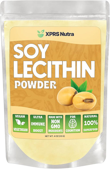 XPRS Nutra Soy Lecithin Powder Food Grade Fat Emulsifier - Suitable for Cooking, Baking and More - Vegan Friendly Soy Lecithin Powder Cooking Aid (4 Ounce)