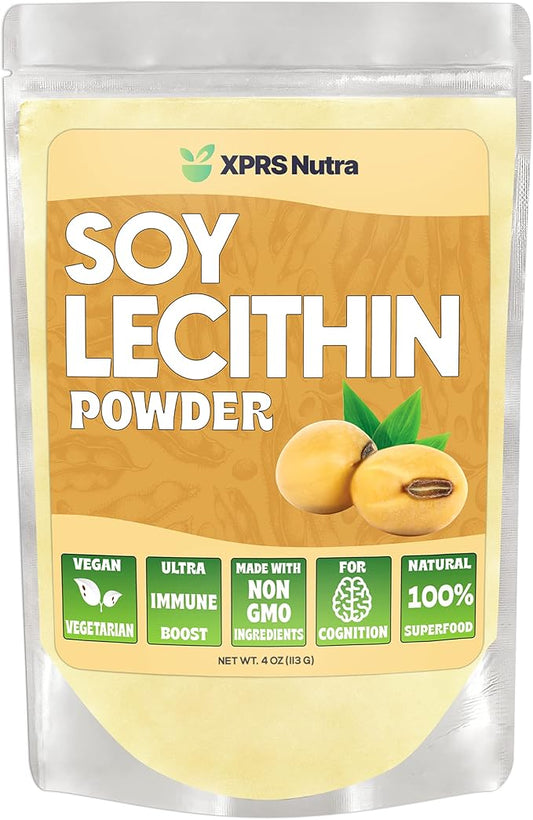 XPRS Nutra Soy Lecithin Powder Food Grade Fat Emulsifier - Suitable for Cooking, Baking and More - Vegan Friendly Soy Lecithin Powder Cooking Aid (4 Ounce)