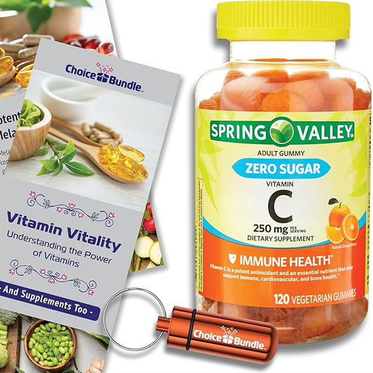Spring Valley Zero Sugar Vitamin C Gummies Dietary Supplement 250 mg 120 Ct Plus Vitamin Guide & Pill Container (3 Items)!