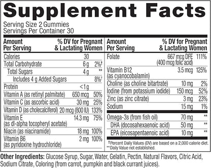 OLLY Prenatal Multivitamin Gummy, Supports Healthy Growth and Brain Development, Folic Acid, Vitamin D, Omega 3 DHA, Chewable Supplement, Citrus Berry Flavor, 30 Day Supply - 60 Count
