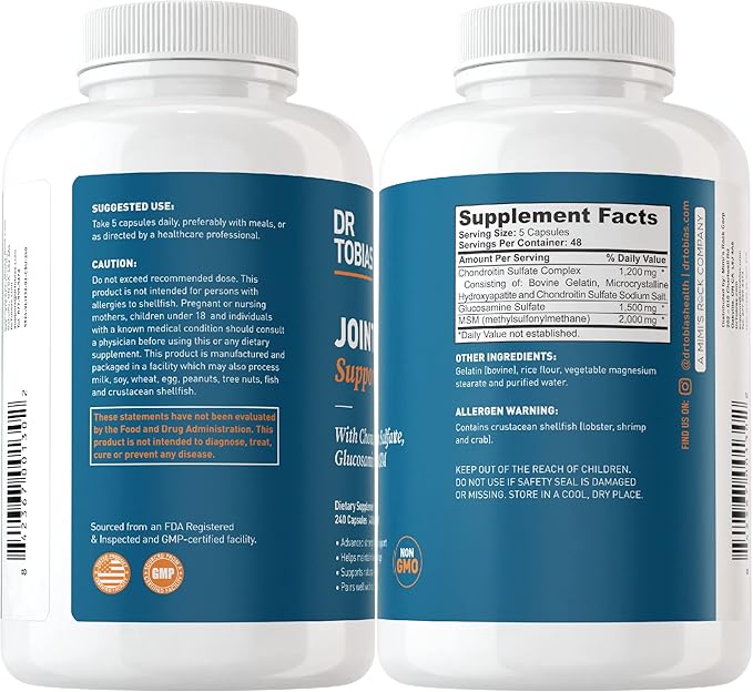 Dr. Tobias Omega 3 Fish Oil & Joint Support Supplements, Supports Heart, Brain, Immune, Joint Health, Function & Flexibility for Men & Women