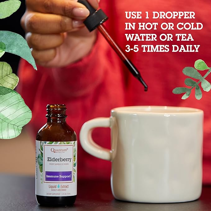 Quantum Health Black Elderberry Liquid Extract Sambucus Nigra Immune Support Formula 700mg - Daily Wellness Boost of Potent Antioxidants for Women & Men - High Dose, Fast Absorption, Vegan - 2 Fl Oz