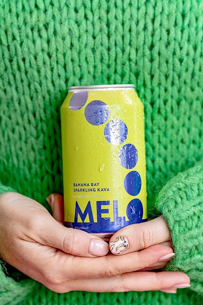 Melo Sparkling Kava Drink, Banana Cream, Sugar Free Non Alcoholic Drinks with Zero Calories, Gluten Free, Vegan, 100% Natural Mocktail with 100mg Kava Root per Drink, 6 Pack, 12 oz Cans