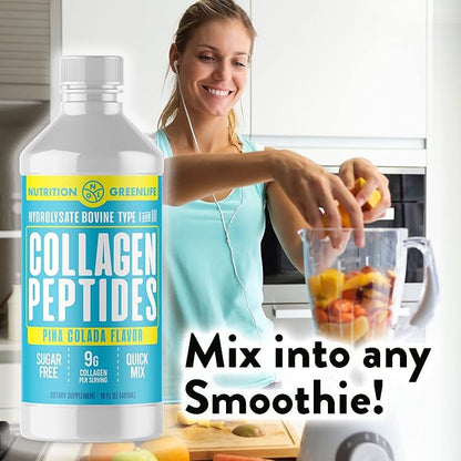 Collagen Peptides Hydrolyzed Liquid Concentrate 9000mg Hair, Skin, Nail Health Supplement Sugar Free