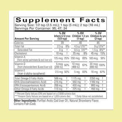 CHILDLIFE Essentials Cod Liver Oil for Kids - Liquid, Arctic Cod Liver Oil for Babies 6+ Months, Toddlers, & Children, Added DHA, EPA, Omega-3 Fatty Acids - Strawberry, 8 fl oz