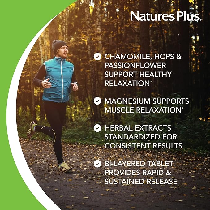 Natures Plus Kalm-Assure - 60 Bi-Layered Tablets - Supports Relaxation with Passionflower, GABA, Chamomile & Magnesium - Gluten Free & Vegan - 60 Servings