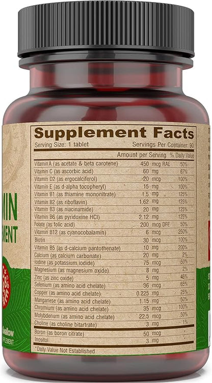 DEVA Vegan Iron-Free Multivitamin & Mineral Supplement, Vitamin C, D2, E & B-Complex, Biotin, 90 Tiny Tablets