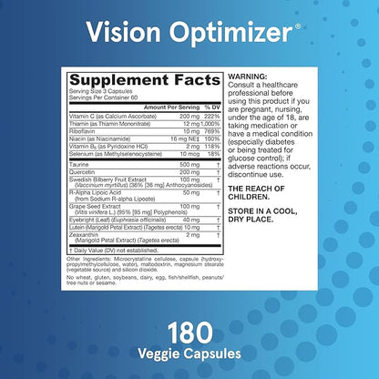 Jarrow Formulas Vision Optimizer Veggie Capsules - 180 Count - Eye Supplement - Dietary Supplement - with Grape Seed Extract, Lutein & Zeaxanthin, Quercetin & More - Non-GMO - Gluten Free