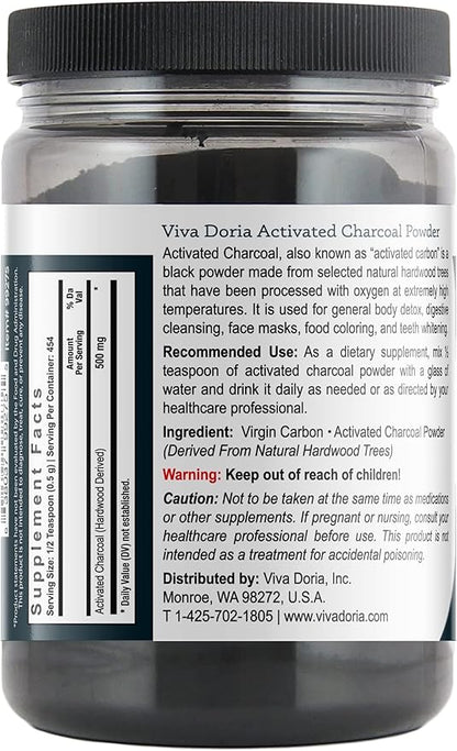 Viva Doria Virgin Activated Charcoal Powder, Hardwood Derived, Food Grade, 8 Oz
