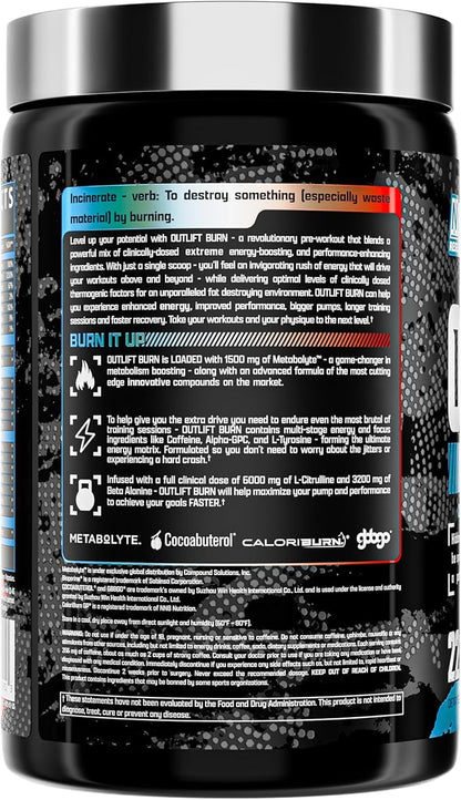 Nutrex Outlift Burn Pre-Workout Supplement for Energy, Focus & Endurance | Metabolyte, L-Citrulline, Beta-Alanine & Caffeine | Thermogenic Formula for Performance(22 Servings, Red White Merica)