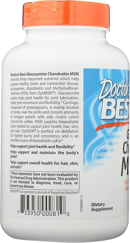 Doctors Best Glucosamine Chondroitin MSM with OptiMSM, Non-GMO, Vegan, 240 Capsule (Pack of 1)