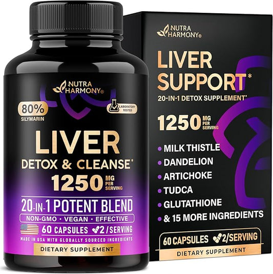 Liver Cleanse Detox & Repair - Milk Thistle | Dandelion | Artichoke | TUDCA | Glutathione & NAC - Effective Liver Health Supplement | 80% Silymarin - Laboratory Tested, Vegan - Made in USA 60 Capsules