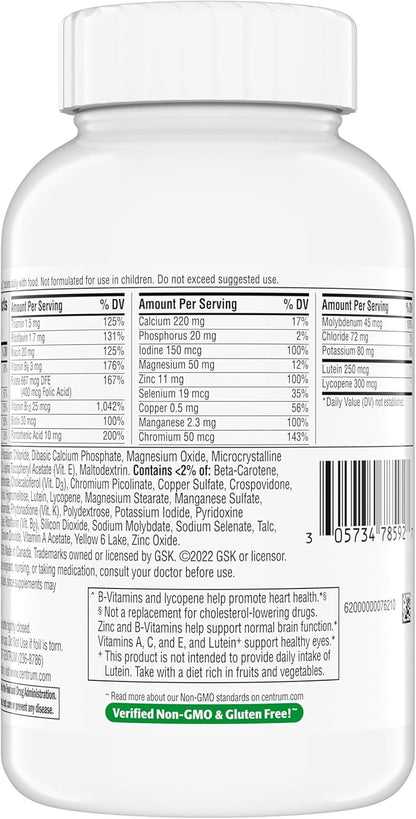 Centrum Minis Silver Multivitamin Tablet for Adults 50 Plus, Multimineral Supplement, Vitamin D3, B-Vitamins, Gluten Free, Non-GMO Ingredients, Supports Memory and Cognition in Older Adults - 320 Ct