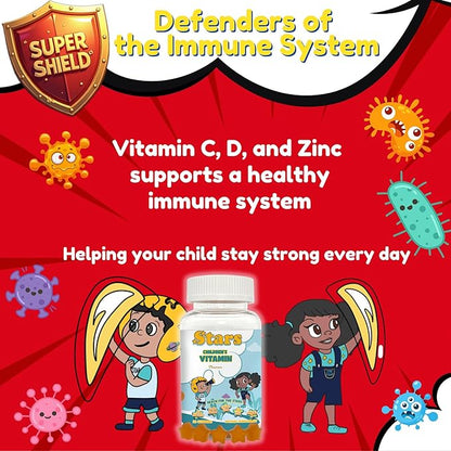 Stars Kids Multivitamin Gummies with Omega 3, Vitamins for Kids with A, B, C, D, Plant Based Multi Vitamins for Children, Manganese, 60 Star-Shaped Multivitamin for Kids, Gluten-Free Gummy Vitamins