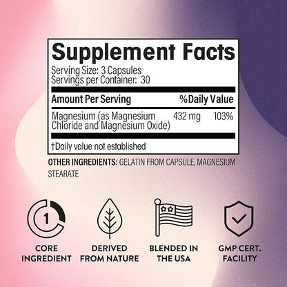 NGL Magnesium Chloride 432 mg- Cloruro de Magnesio - Digestive Health, Bone Health, Relaxation, Hydration - 90 Count 30 Day SUpply
