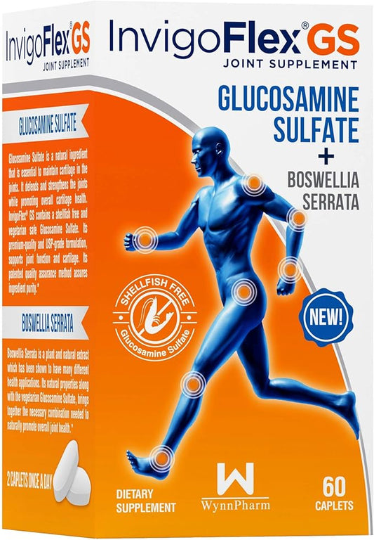 INVIGOFLEX® GS - Glucosamine Sulfate (Shellfish Free, Sodium Free & Vegetarian Safe) Non GMO, Gluten Free - with Boswellia Serrata - Knees, Hands, Back, and Hip Premium Joint Supplement