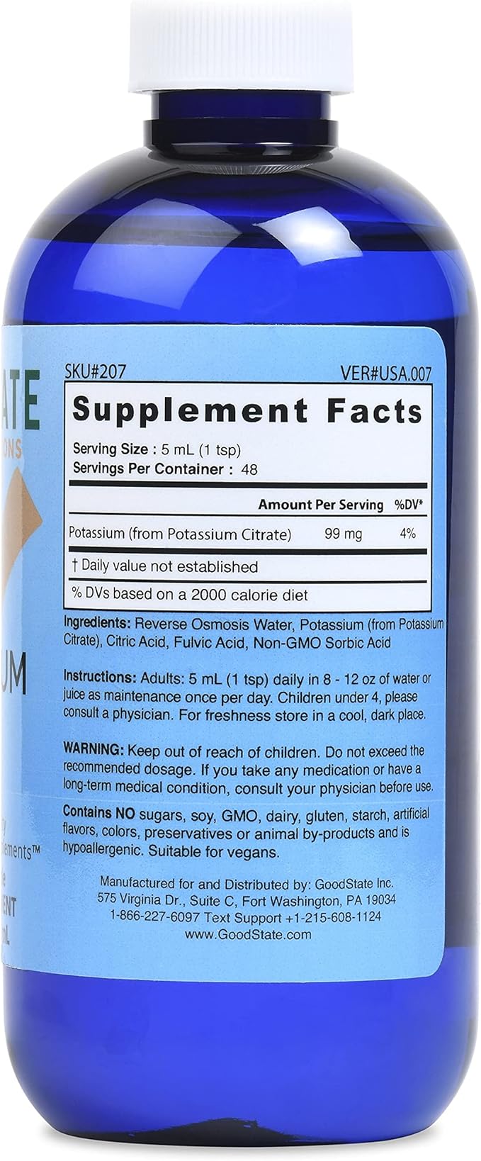 Good State Liquid Ionic Potassium (48 servings at 99 mg elemental, plus 2 mg fulvic acid - 8 fl oz)