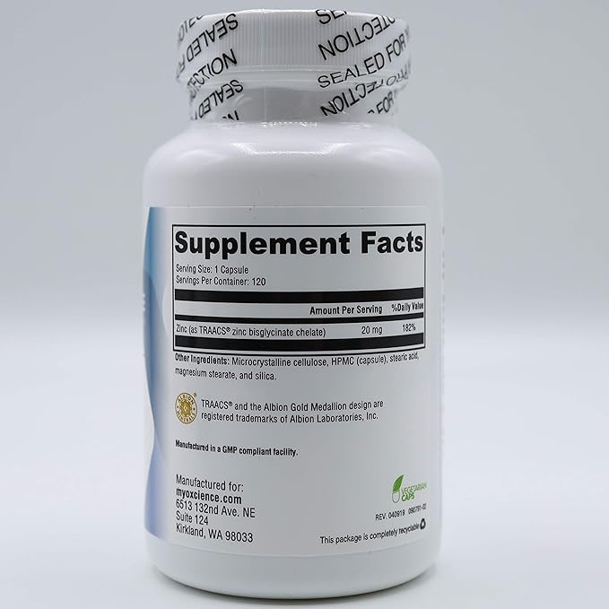 MYOXCIENCE Zinc Absorb | Proprietary Zinc Formula (120 Vegetarian Capsules)