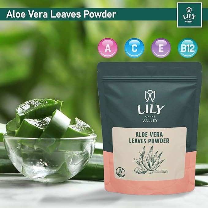 LILY OF THE VALLEY Aloe Vera Powder - Aloe Barbadensis - Ideal for Hair and Face Mask - Great for Shakes & Smoothies - Natural, Vegan & Gluten-Free - (16oz, 453g)- Package May Vary