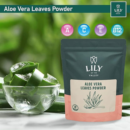 LILY OF THE VALLEY Aloe Vera Powder - Aloe Barbadensis - Ideal for Hair and Face Mask - Great for Shakes & Smoothies - Natural, Vegan & Gluten-Free - (16oz, 453g)- Package May Vary