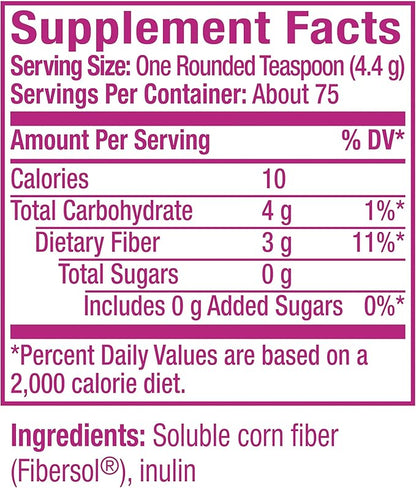 Metamucil Fiber Supplement, Unflavored Clear Mixing Powder, No Grit, No Sugar Added, Plant Based Prebiotic Fiber Blend for Daily Digestive Health, 75 teaspoons