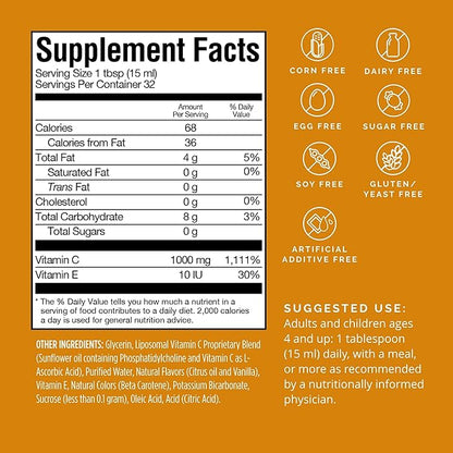 BRAINMD by Dr Amen Neuro-C, Citrus Vanilla - 16 fl oz - 1000 mg Liposomal Vitamin C - Advanced Brain & Immune Defense - Gluten Free - 32 Servings