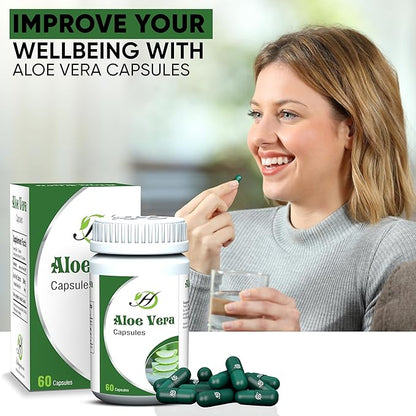 Aloe Vera Capsules 500mg 60 Capsules - All Natural Vegetarian Capsules with 100% Pure Aloe Vera for Skin, Hair, Nails……