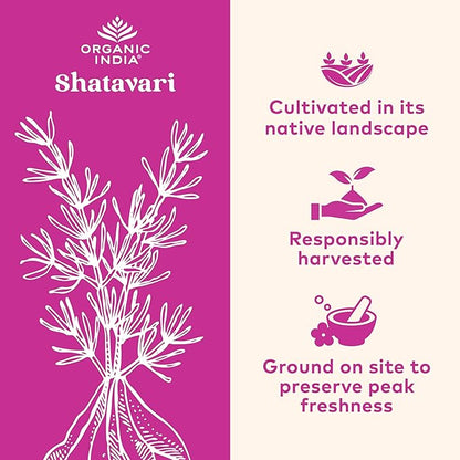 ORGANIC INDIA Shatavari Capsules - Herbal Supplement, Supports Hormonal Balance, Immune System Support, Vegan, Gluten-Free, USDA Organic, Supports Reproductive Health - 90 Capsules