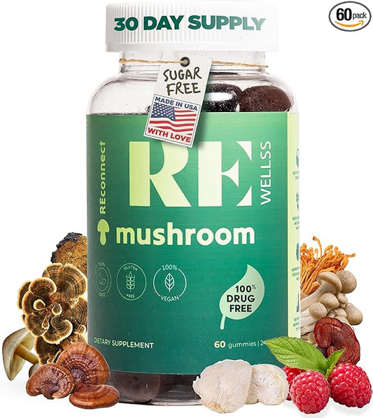 Magic Mushroom Gummies for Adults I Veg Low Carb Lion's Mane Supplement I Mushroom Supplement | Chaga Cordyceps Shiitake | Cognitive & Immune Support Boost Energy Focus Mood | 30 Days Supply