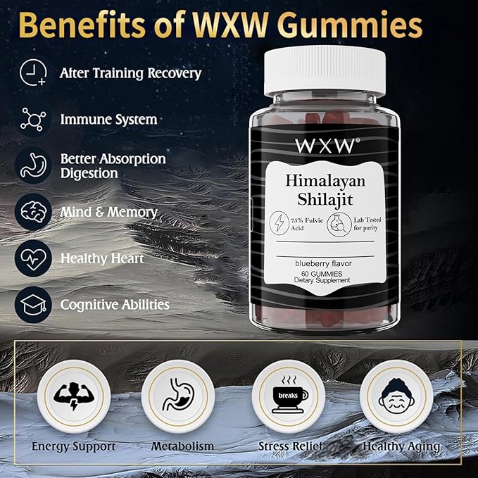 WXW Shilajit Gummies Pure Himalayan Organic Manuka Honey MGO +263 High Potency for Men & Women 85+ Trace Minerals 75% Fulsive Acid Lab Tested 120 Gummies