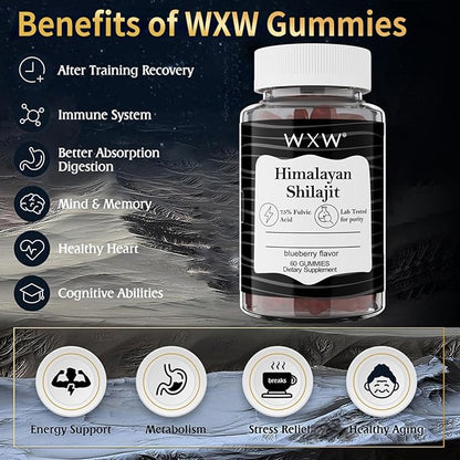 WXW Shilajit Gummies Pure Himalayan Organic Manuka Honey MGO +263 High Potency for Men & Women 85+ Trace Minerals 75% Fulsive Acid Lab Tested 120 Gummies