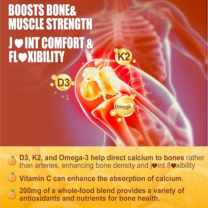 Organic Plant D3 5000 IU + K2(MK-7)100 mcg -5X Absorption Than Standard D3K2, 100% Whole Food Derived Omega-3,Methyl B12,Vitamin C, Zinc,and 5 Organic Vegetables,Supports Bone & Teeth Strength, Immune