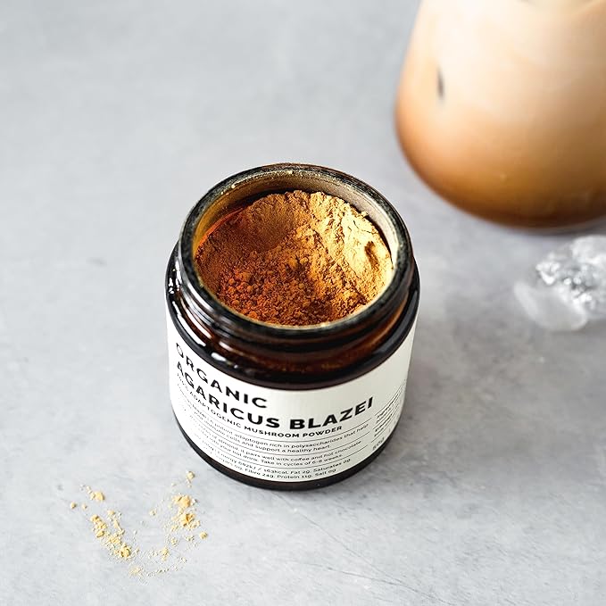 Erbology Organic Agaricus Blazei Mushroom Powder 50 Servings - 25% Beta-glucans - Immunity and Heart - Small Batch - Sustainably Grown in Europe - Vegan - Non-GMO - No Added Fillers