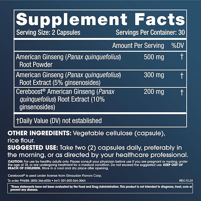 ProHealth Full Spectrum Ginseng | Triple Lab Tested | 1000 mg, 60 Capsules