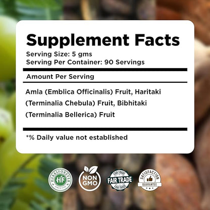 Triphala Churna Powder Traditional Ayurvedic Formulation Supports Detoxification and Rejuvenation Non GMO, Vegan 454 GMS