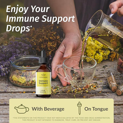 HERBAMAMA Liquid Immune Support Drops - Vegan Echinacea Goldenseal Tincture with Ginger Root & Elderberry - Non-GMO, Alcohol & Sugar-Free Supplement with Immune Support Herbs, 28-Day Supply