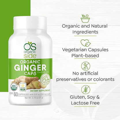 | Organic Ginger Capsules | Digestive Health Support | USDA Certified Organic, Non-GMO, Vegan | 60 Easy-to-Swallow Capsules for Natural Wellness