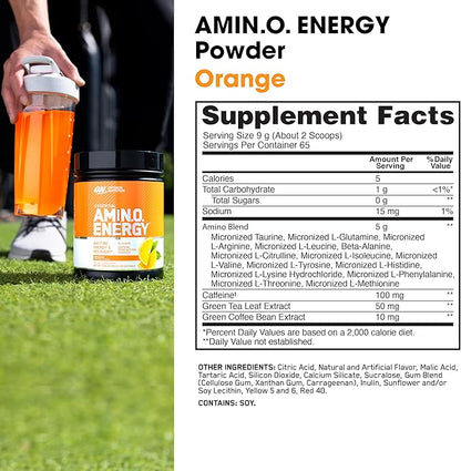 Optimum Nutrition Amino Energy - Pre Workout with Green Tea, BCAA, Amino Acids, Keto Friendly, Green Coffee Extract, Energy Powder - Orange Cooler, 65 Servings (Packaging May Vary)