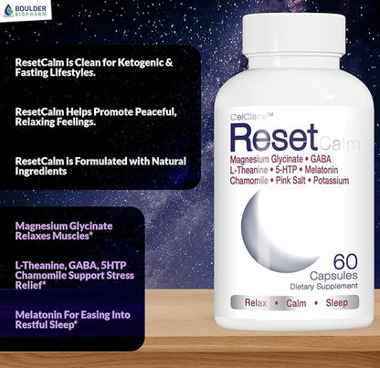 ResetCalm Night Electrolyte Formula, Magnesium Glycinate, 5-HTP, GABA, L-Theanine, Chamomile and Melatonin