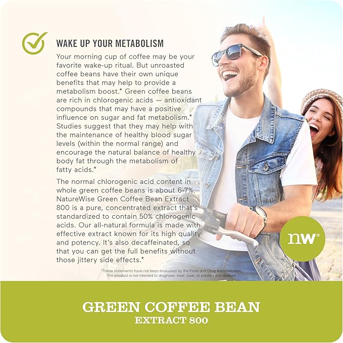 NatureWise Green Coffee Bean Extract 800mg - with 50% Chlorogenic Acids - Support for Weight Goals, Energy, and Antioxidants - Vegan, Non-GMO - 60 Capsules[1-Month Supply]