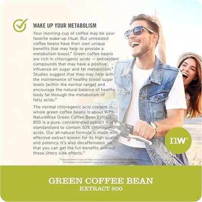 NatureWise Green Coffee Bean Extract 800mg - with 50% Chlorogenic Acids - Support for Weight Goals, Energy, and Antioxidants - Vegan, Non-GMO - 60 Capsules[1-Month Supply]