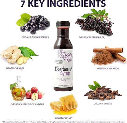 Elderberry Queen Organic Elderberry Syrup 12 Fl Oz - Immune Support Formula with Sambucus Black Elderberry & Aronia Berry - Pure Natural Certified Organic Elderberry Syrup for Kids and Adults