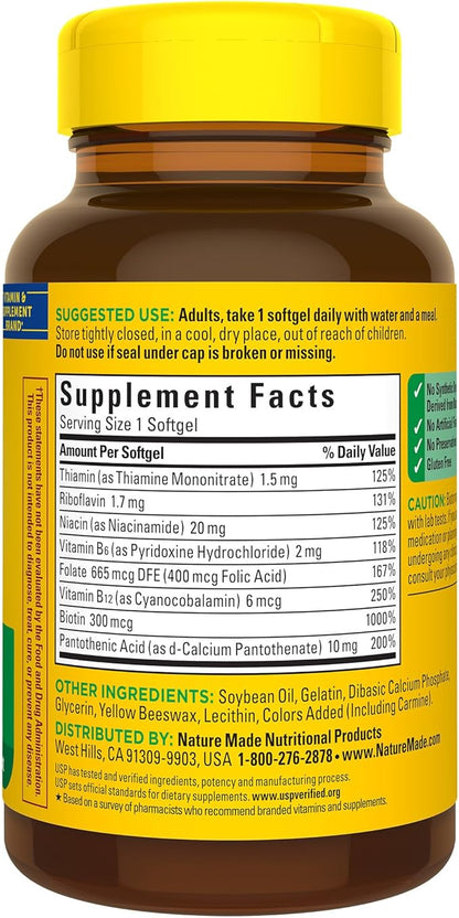 Nature Made Super B Energy Complex, Dietary Supplement for Brain Cell Function Support, 60 Softgels, 60 Day Supply