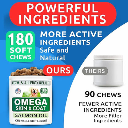BARK&SPARK Omega 3 for Dogs - 150 Fish Oil Treats for Dogs - Skin and Coat Supplement - EPA & DHA Fatty Acids - Canine Salmon Oil - Anchovy