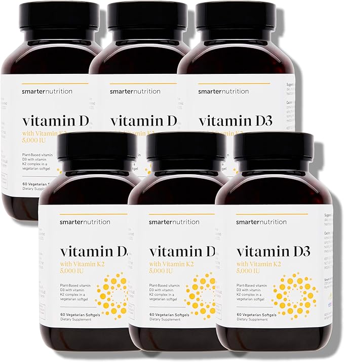 Smarter Nutrition Vegan Vitamin D3 5000 IU + Vitamin K2 1100 mcg with Organic Coconut & Olive Oil - D3 K2 Supplement for Immune Support & Bone Health in a Vegan Softgels - 360 Count [180 Day Supply]